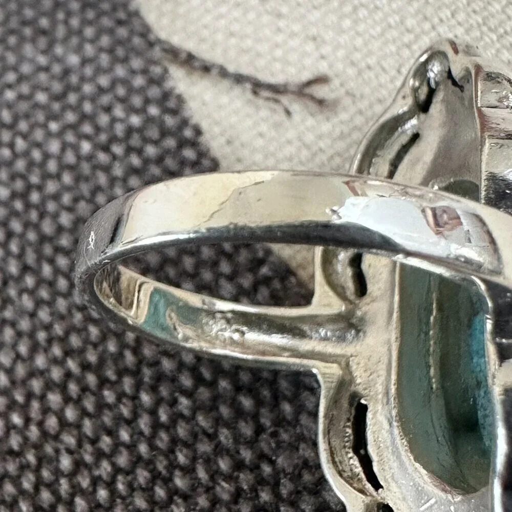 Sterling Silver Southwestern Marcasite Turquoise‎ Ring 7 NEW 925 Tall